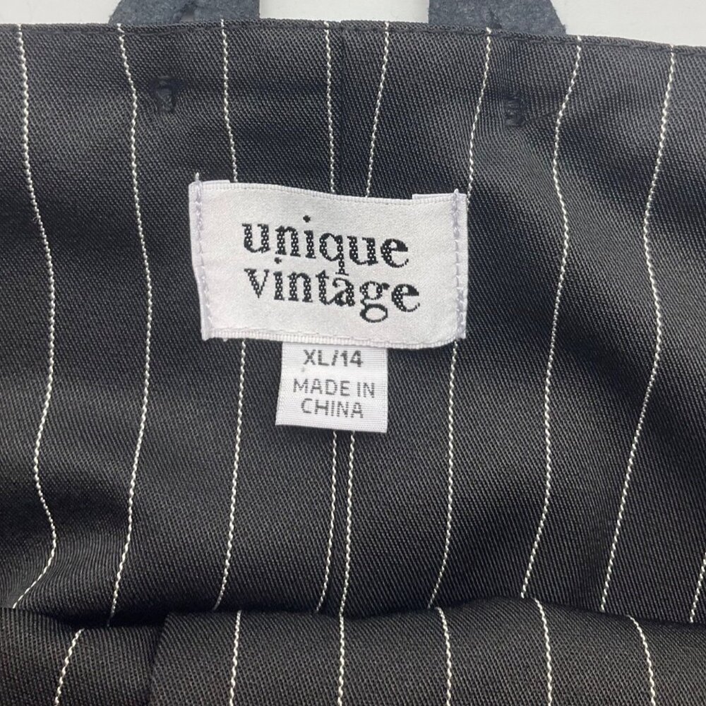 Unique Vintage XL Thelma Black Pinstripe High-Waisted Wide-Leg Pants Suspenders - Picture 5 of 16